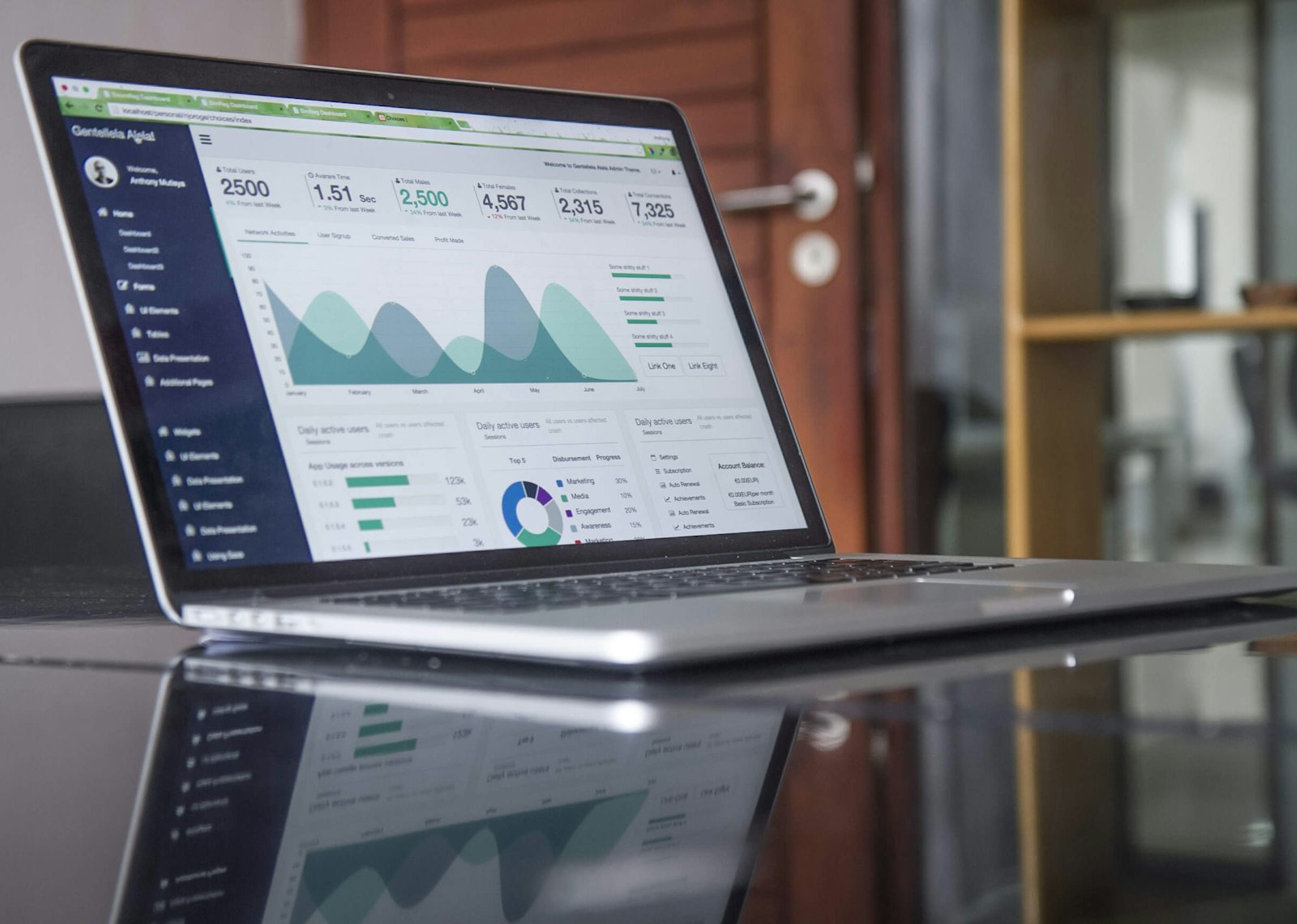 Founder reviewing revenue analytics and growth charts on a laptop